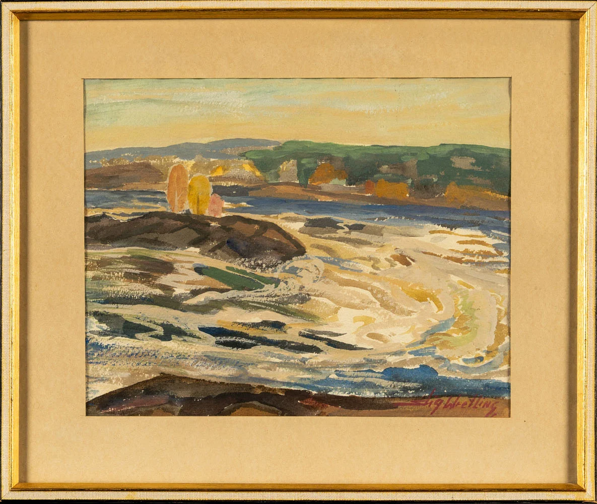 STIG WRETLING. Akvarell på papper " Norrforsen vid södra sida" Signerad. — Paintings — Norrlands Auktionsverk