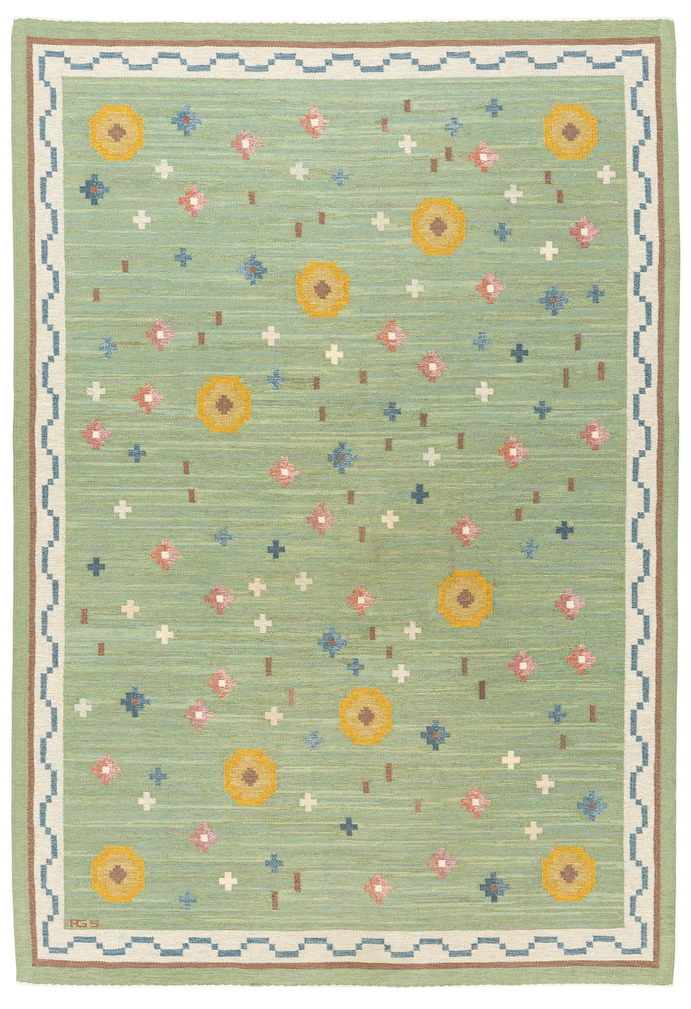 Anna-Greta Sjöqvist, matta "Blomsteräng" rölakan, ca 351 x 241 cm, signerad AGS. — Bukowskis