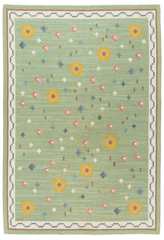 Anna-Greta Sjöqvist, matta "Blomsteräng" rölakan, ca 351 x 241 cm, signerad AGS.