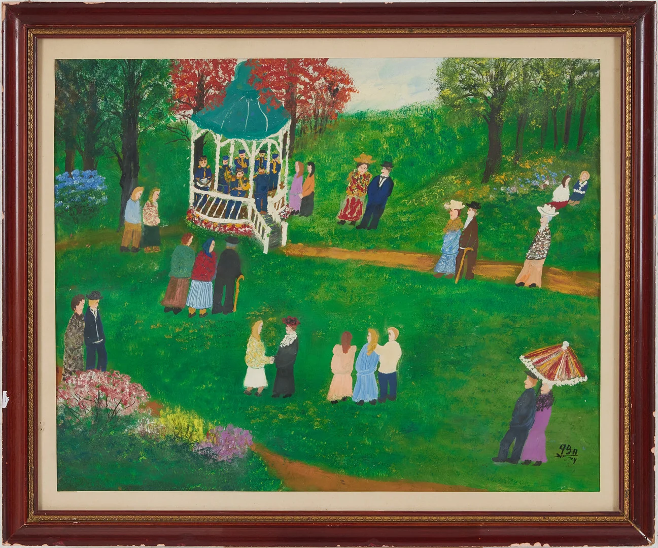 AXEL BENGTSSON (1905–1976). Blåsorkester i lusthus, blandteknik. — Paintings — Stockholms Auktionsverk Magasin 5