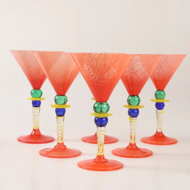 BERIT JOHANSSON. Martiniglas, 6 stycken, "Harlequin", flerfärgat glas, Gense, signerade.