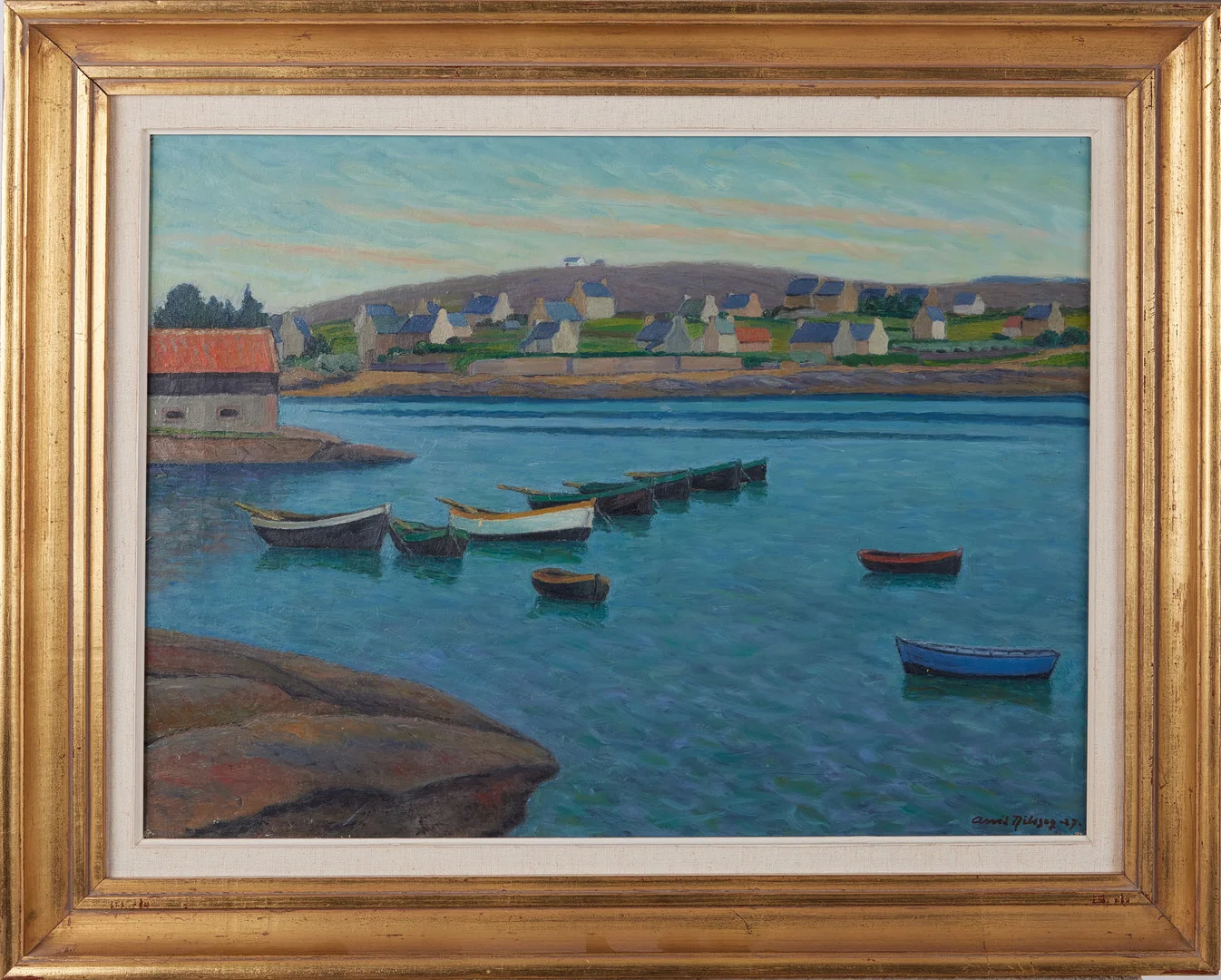 ARVID NILSSON. Hamnbild, olja på duk, signerad och daterad -27. — Paintings — Stockholms Auktionsverk Magasin 5