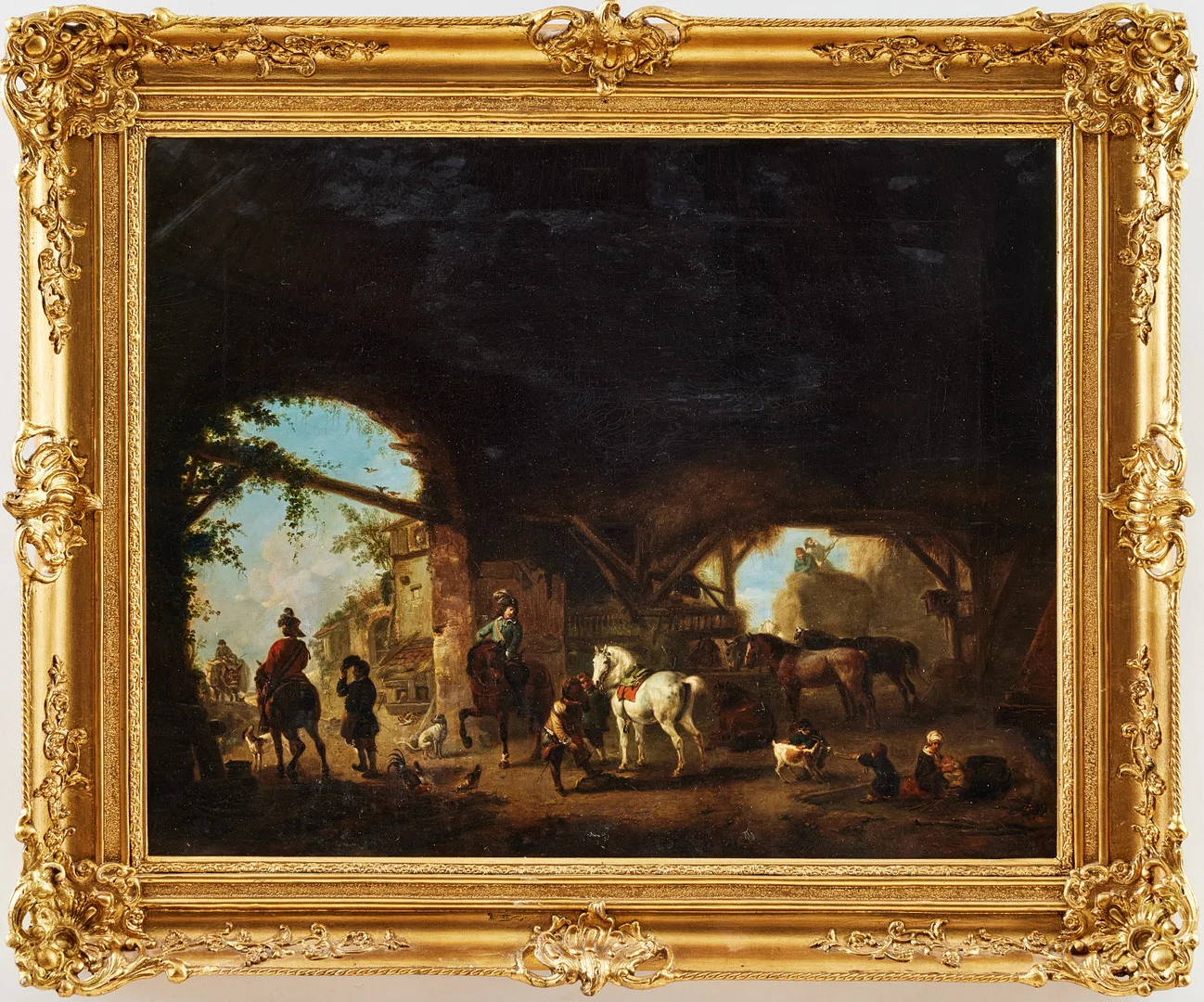 PHILIPS WOUWERMAN. HANS EFTERFÖLJARE. 1800-tal, Vid värdshusstallet. — Paintings — Stockholms Auktionsverk Fine Art