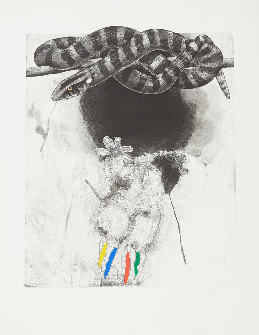 PER GUNNAR THELANDER. "Paradis II" signerad och numrerad 32/90, färglitografi. — Engravings & Prints — Stockholms Auktionsverk Magasin 5