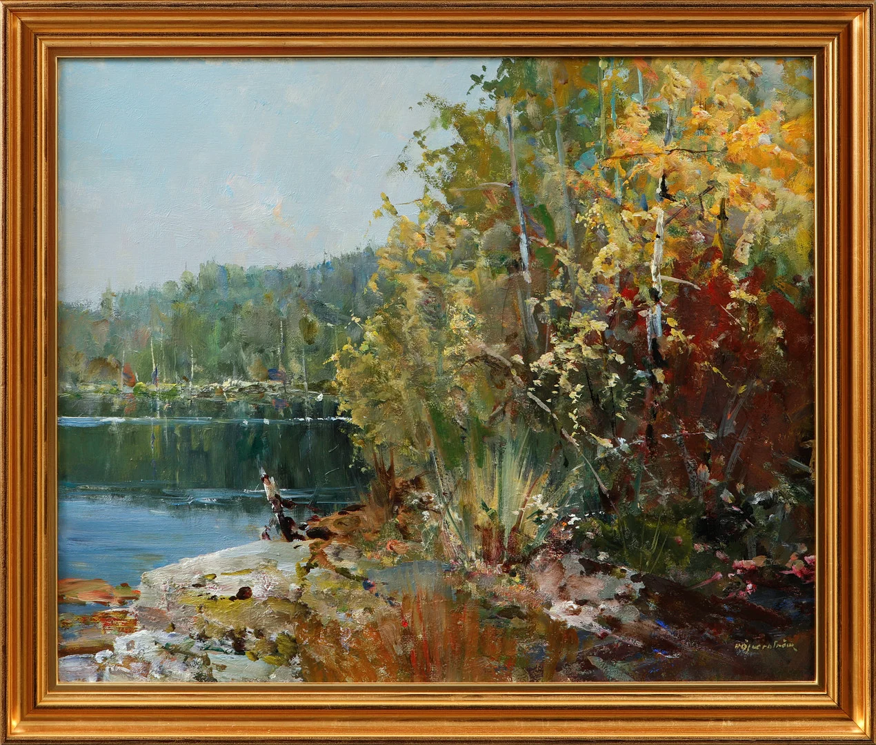 HUGO ÖFVERSTRÖM. Sjömotiv med fiskare i förgrunden, olja på pannå, signerad. — Paintings — Göteborgs Auktionsverk