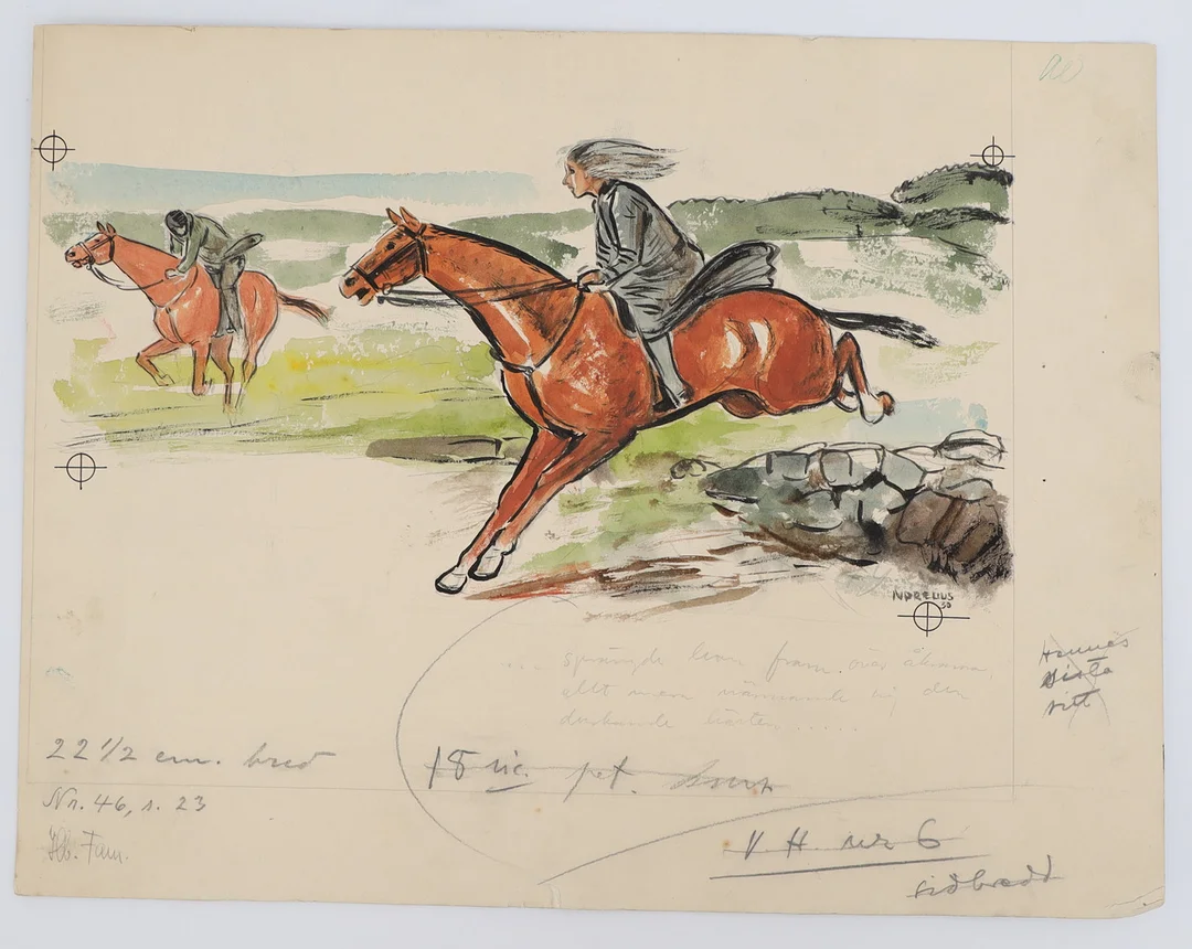 EINAR NORELIUS. Motiv med hästar, blandteknik, signerad och daterad 30. — Paintings — Falun Auktionsbyrå