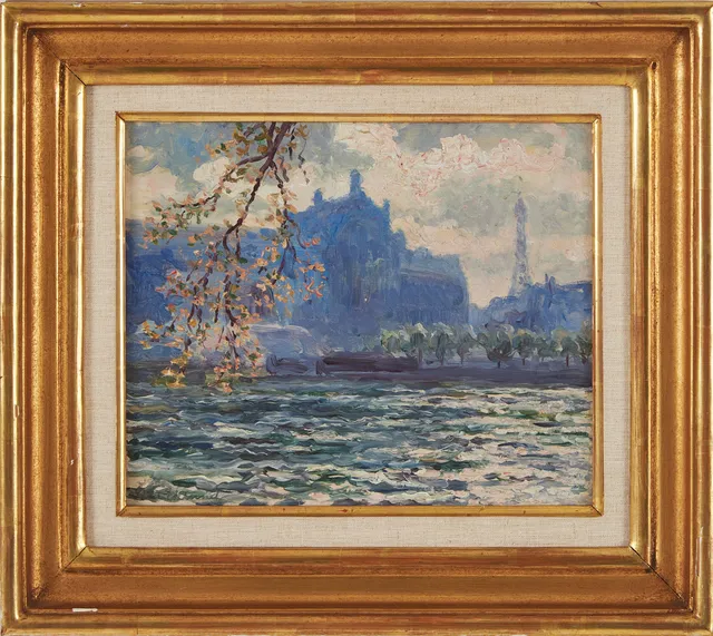 PEHR EKLUND (1875-1943). "Motiv från Seine", olja på pannå.