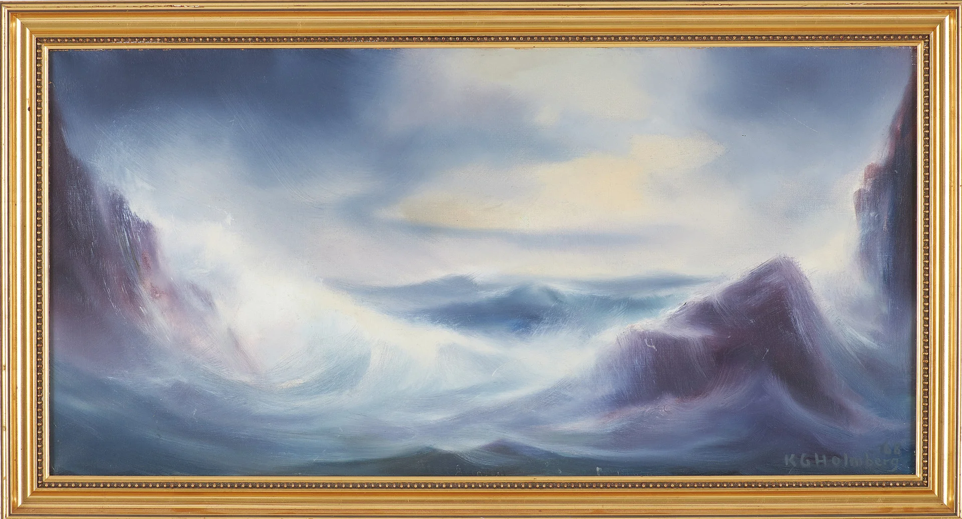 KG HOLMBERG. "Storm över klippig kust, Bohuslän" olja på duk, signerad samt daterad -68. — Paintings — Stockholms Auktionsverk Sickla