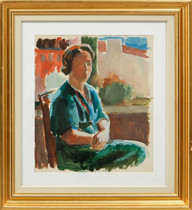 BIRGER BERNDTSON. Porträtt, gouache, signerad.
