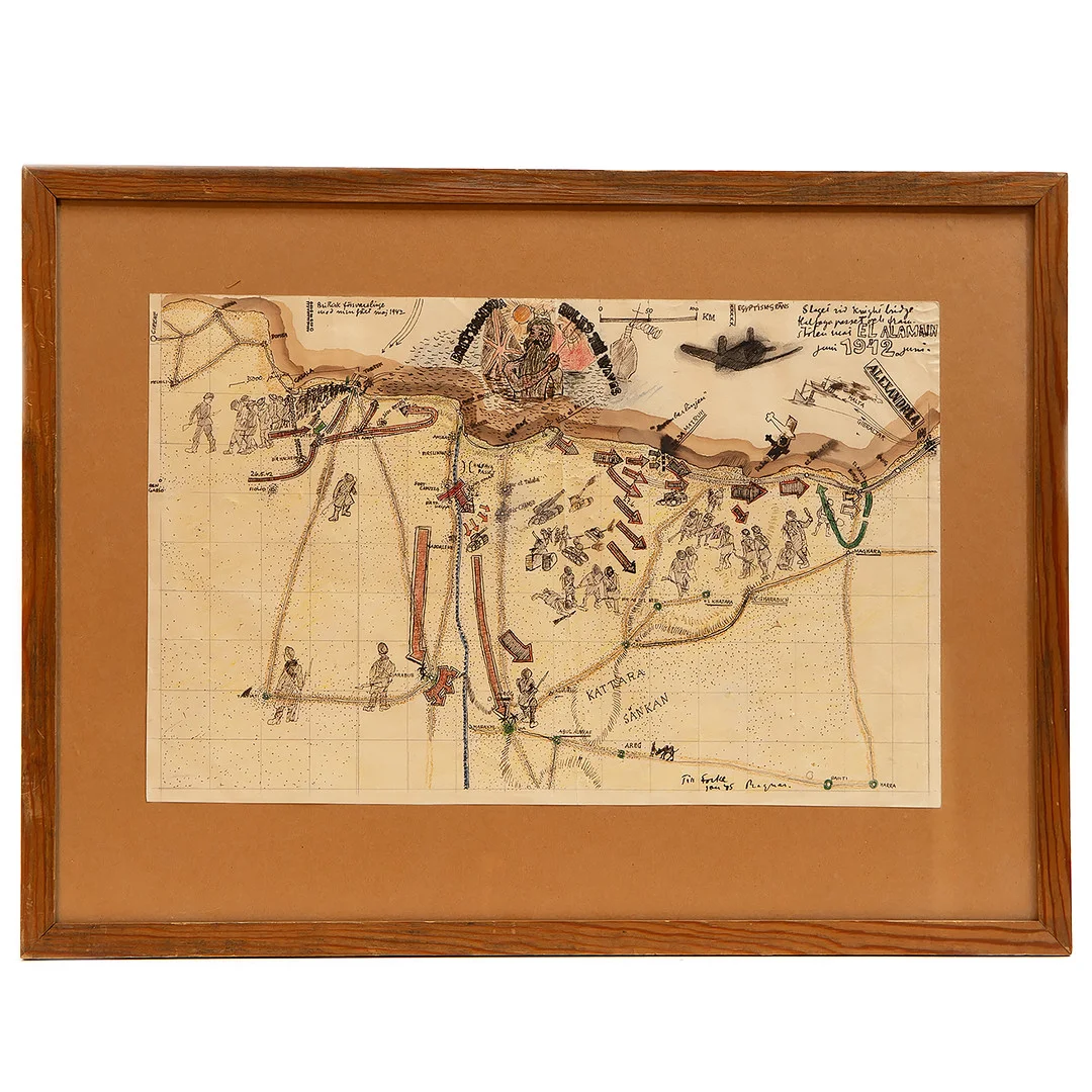 RAGNAR SANDBERG. Blandteknik, "el-Alamein 1942", signerad Ragnar. — Drawings — Stockholms Auktionsverk Göteborg