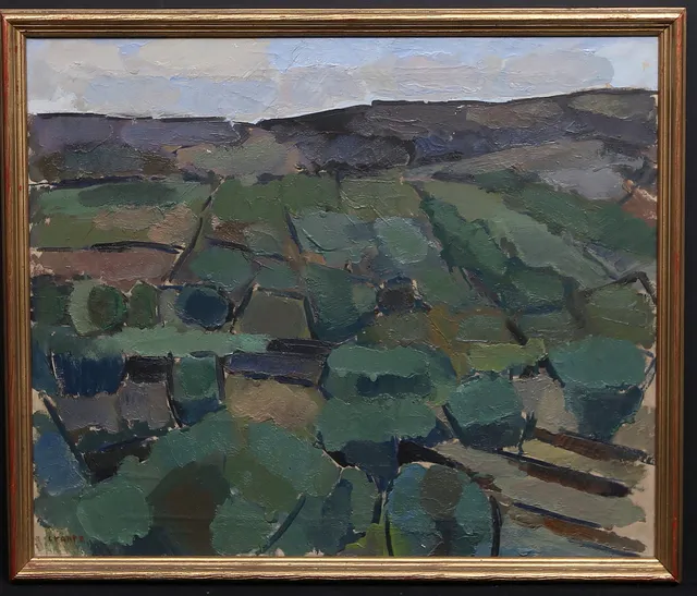 BENGT CRANTZ. "Landskap med olivträd, Cadaques". Olja på duk, signerad.