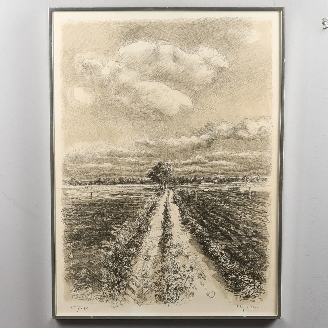 STIG OLSON. LITOGRAFI, "Väg över åkermark", signerad och numrerad. — Engravings & Prints — Örebro Stadsauktioner