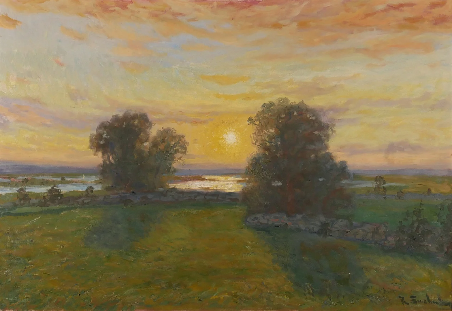 RAGNAR SWAHN. Landskap med solnedgång, olja på duk, signerad R Swahn. — Paintings — Auktionsfirma Kenneth Svensson i Kalmar