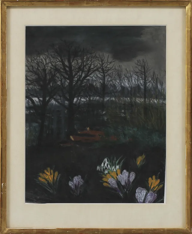 EVY LÅÅS. Landskap med träd och blommor, pastell, signerad.