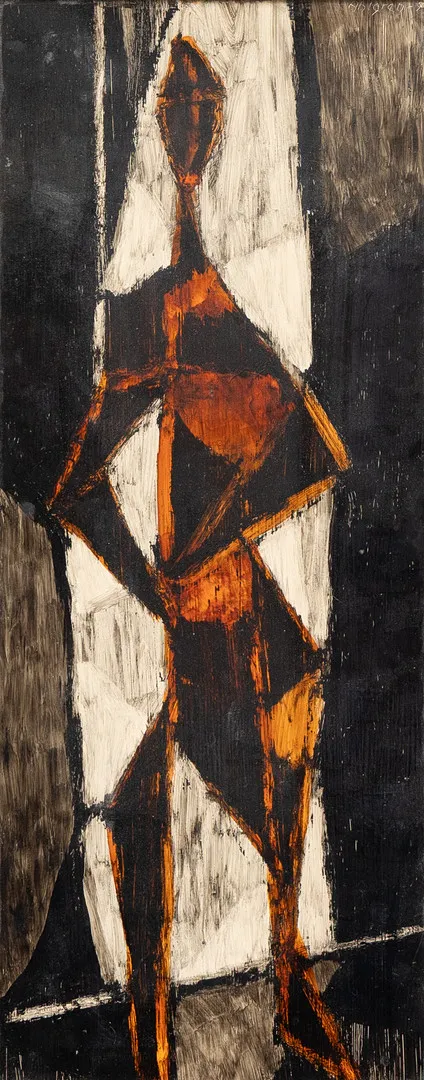 SVEN AHLGREN (1922-1997). Modell i dörröppning, olja på pannå, signerad och daterad möjligen -54.