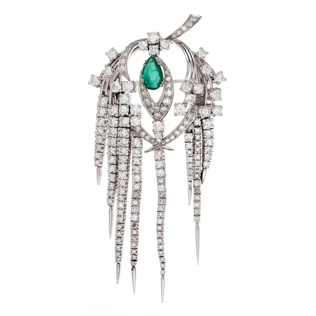 Emerald and diamonds brooch, mid 20th Century. — Brooches & Pendants — Balclis