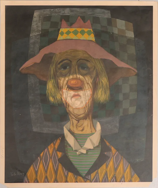 PELLE ÅBERG. Tryck, "Clown", tryckt signatur, numrerad 54/64.