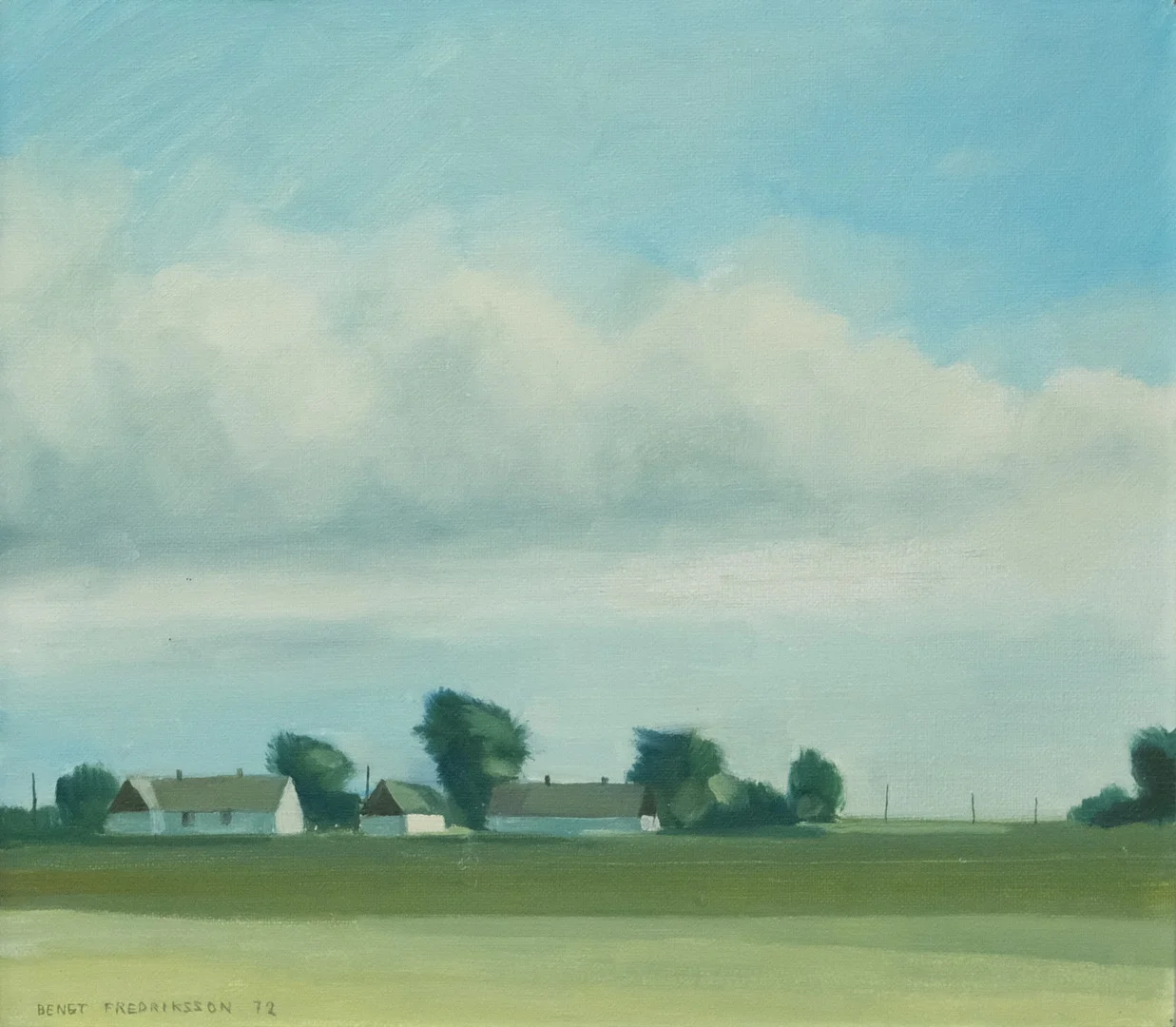 BENGT FREDRIKSSON. LANDSKAP MED HUS, OLJA PÅ PANNÅ. — Paintings — Björnssons Auktionskammare