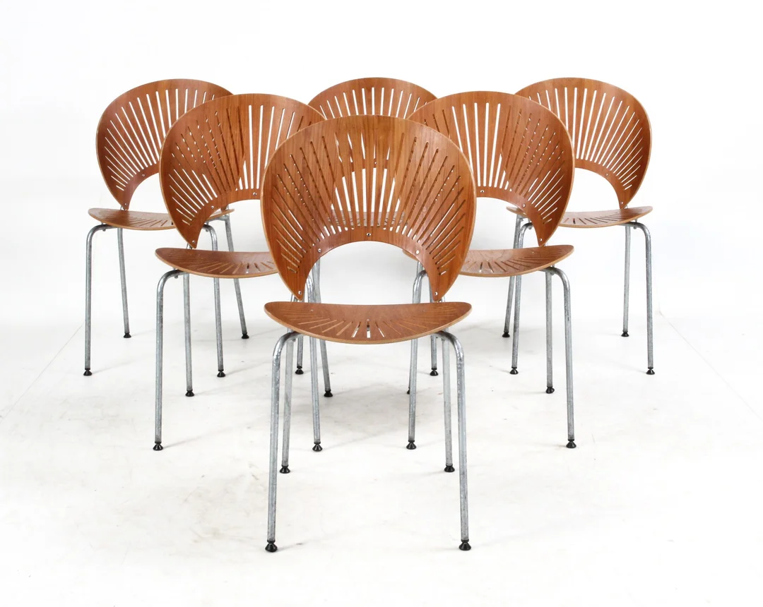 Nanna Ditzel. Set of six teak 'Trinidad' chairs, model 3298 (6) — Furniture/Chairs — Lauritz