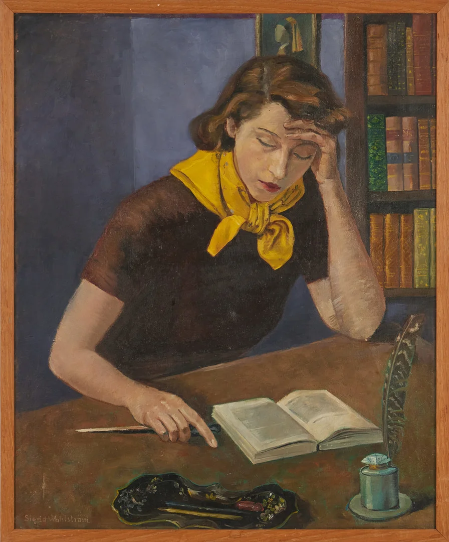 SIGRID WAHLSTRÖM DE ROUGEMONT. "Studentskan", oljemålning på duk, signerad Sigrid Wahlström. — Paintings — Stockholms Auktionsverk Magasin 5