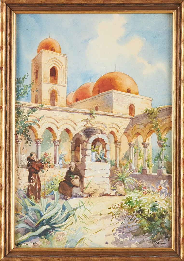 ELLEN JOLIN. Motiv från San Giovanni kloster Palermo, akvarell, signerad och daterad 1896. — Paintings — Stockholms Auktionsverk Sickla