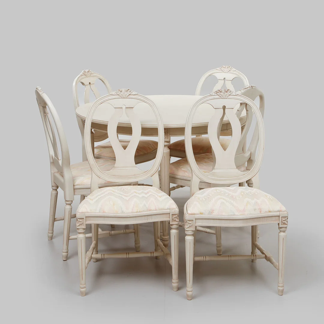 MATGRUPP, 7 delar, "Sergel" och "Erik", Åmells Möbler. — Dining room furniture — Göteborgs Auktionsverk