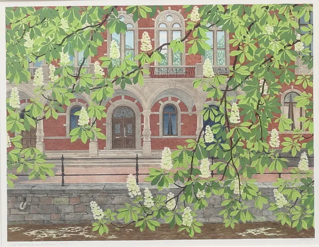 CARIN AX. "När kastanjerna blomma", färglitografi, signerad, numrerad 102/220.