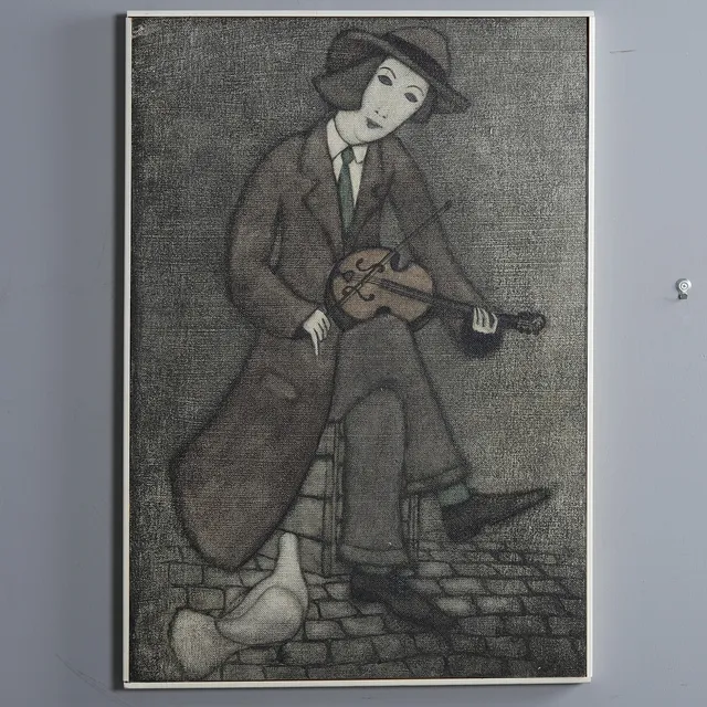 BENGT BORG (1931-1994). AKRYL PÅ PANNÅ, VIOLINIST, SIGNERAD.