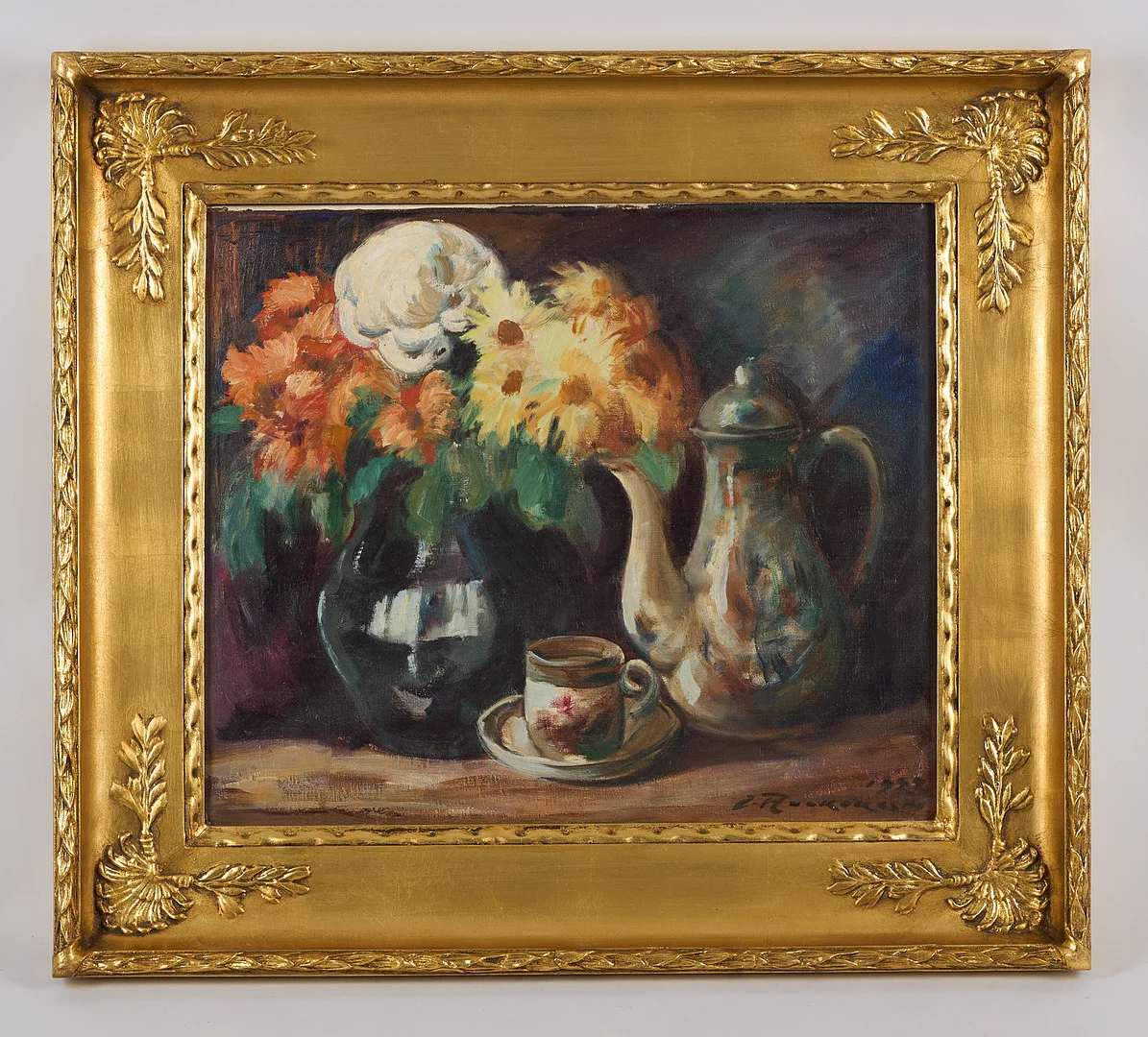 JALMARI RUOKOKOSKI. Stilleben med kaffeservis, signerad samt daterad 1922, olja på duk. — Paintings — Stockholms Auktionsverk Helsinki