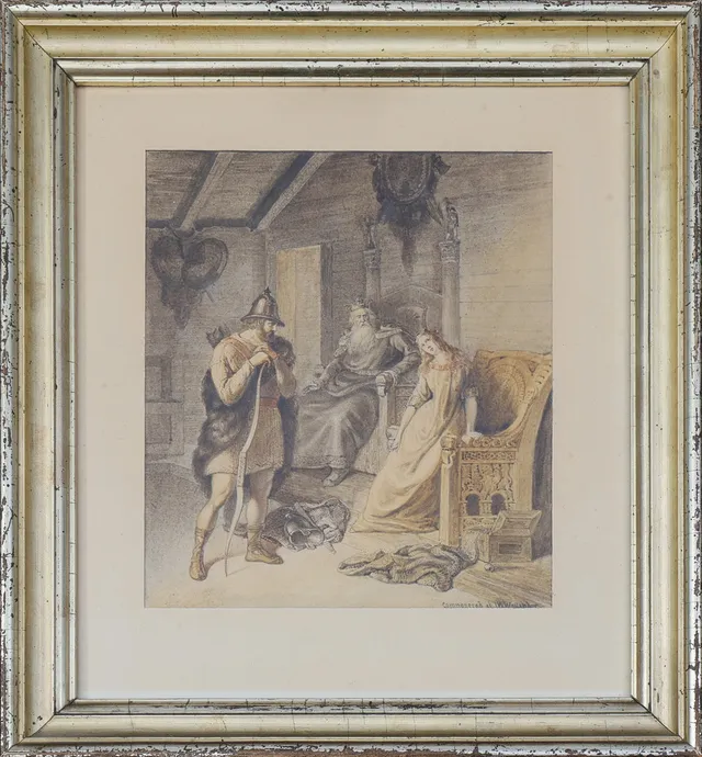 JOSEF WILHELM WALLANDER. Akvarell och blyerts, signerad.