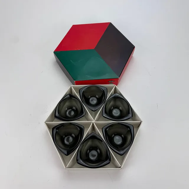 KAJ FRANCK. Skålar, 6 st, glas, "Bulls eye", Nuutajärvi, Notsjö, Finland.