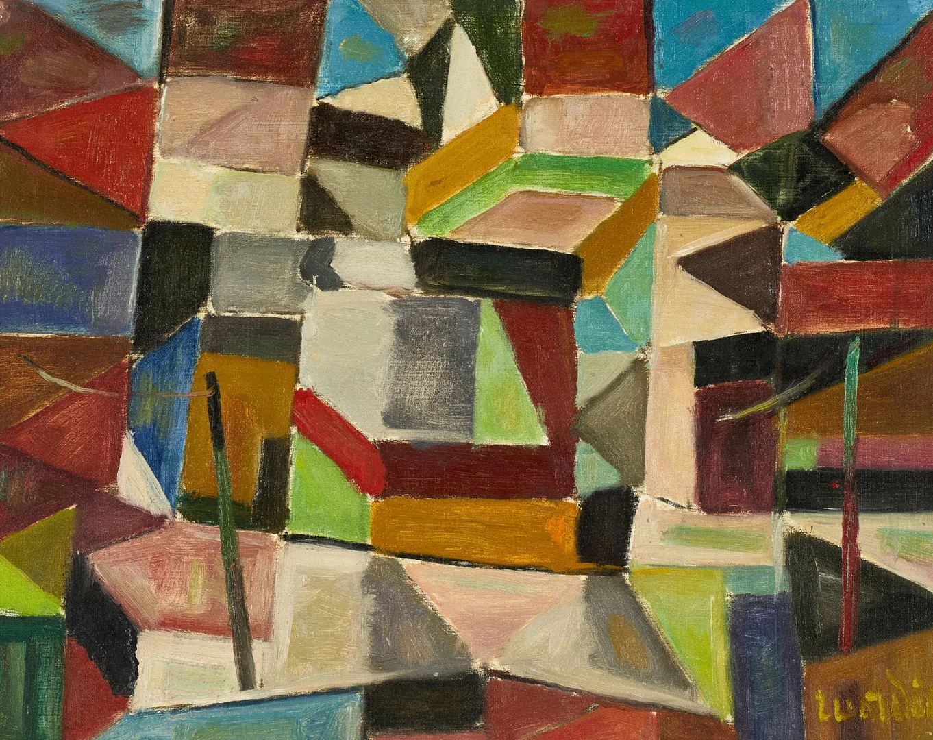 ALVAR LUNDIN (1894-1975), "Spansk stad med telegrafstolpar", signerad, olja, duk ställd på pannå. — Paintings — Crafoord Auktioner Stockholm