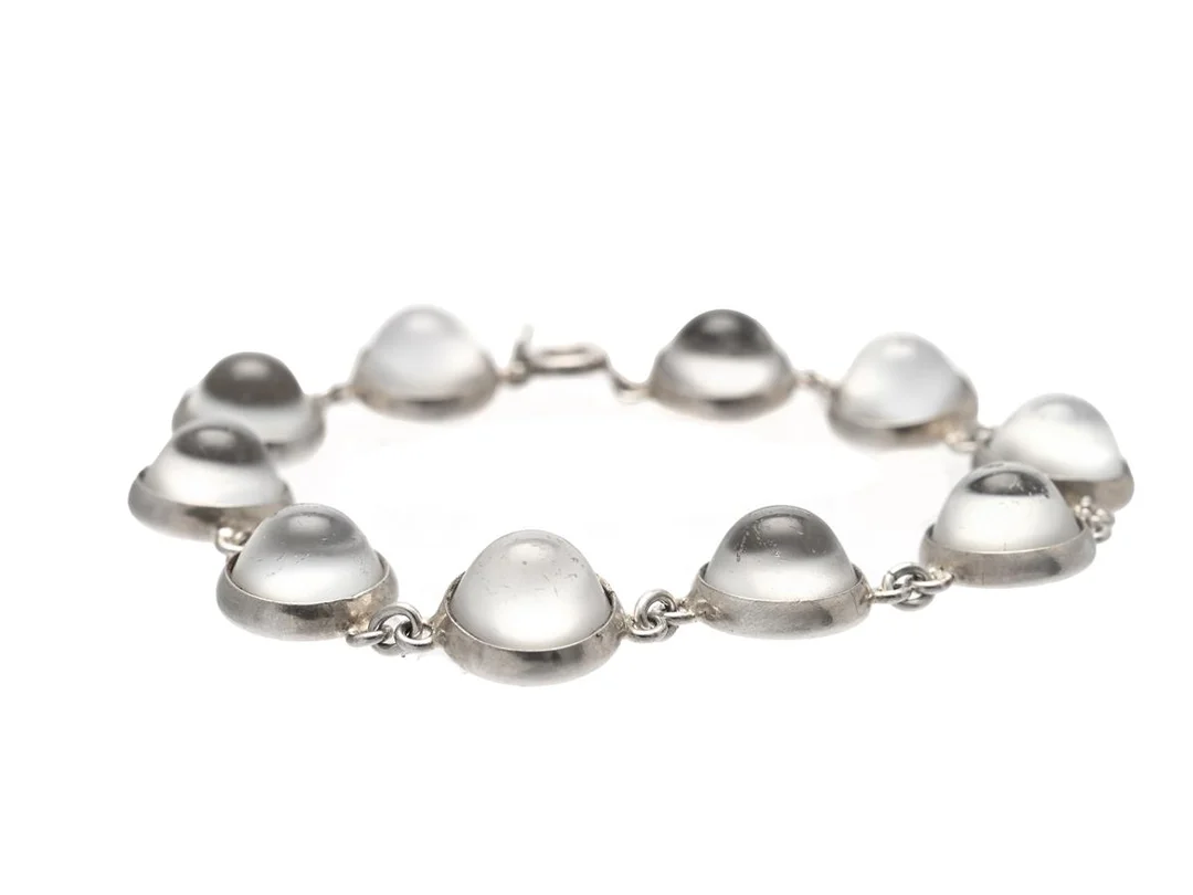 ARMBAND, silver, glasstenar, Mattsson & Olsson, Malmö 1956, längd 19 cm, vikt 22,4 g. — Smycken/Armband — Kaplans