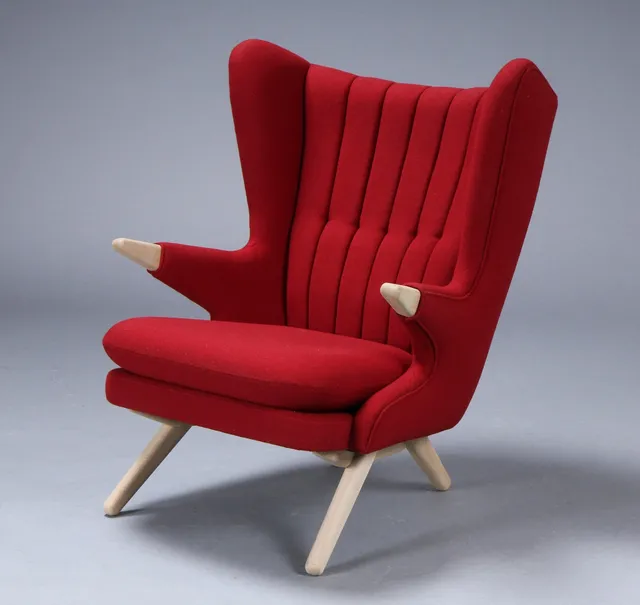Svend Skipper. Armchair, model 91 'Teddy bear chair' in soap-treated oak and Hallingdal 65 wool. Exhibition model
