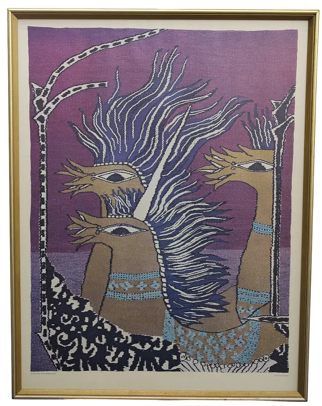 MAX WALTER SVANBERG. offsettryck med guldprägling, Detalj ur gobeläng "Hjulspår".