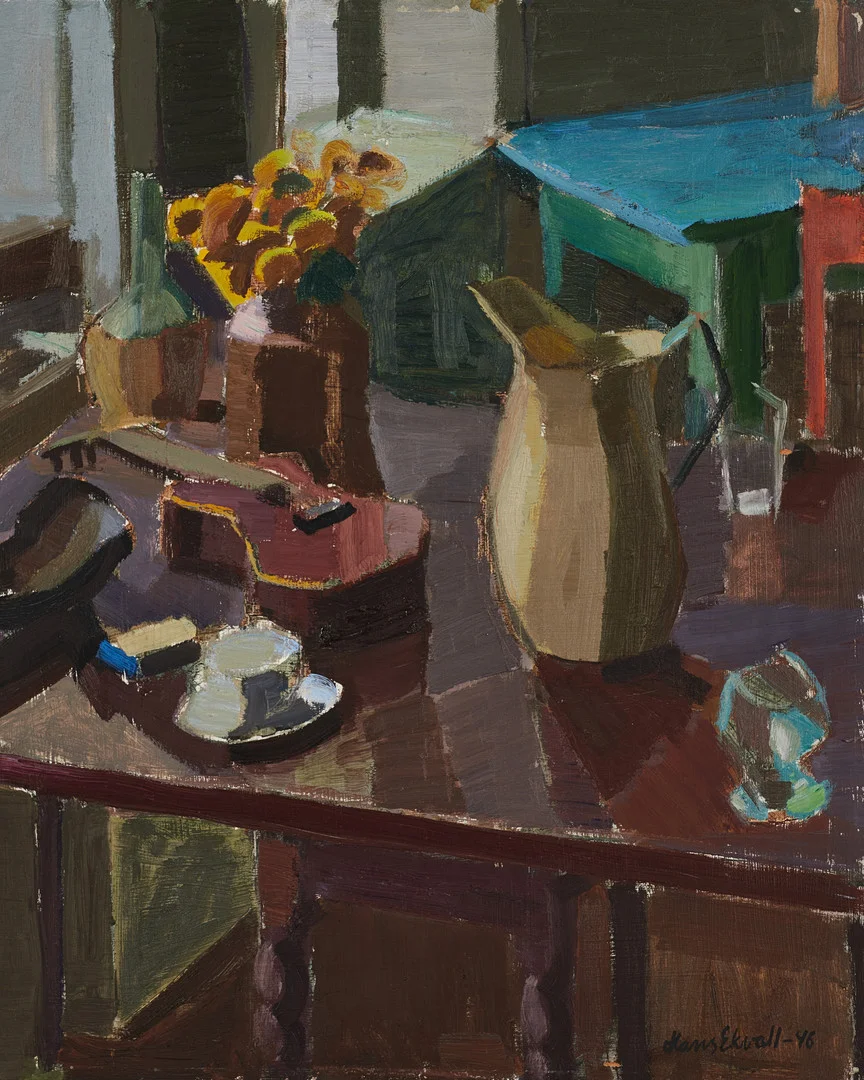 HANS EKVALL. Stilleben, signerad och daterad Hans Ekvall -46, olja på pannå. — Paintings — Crafoord Auktioner Stockholm