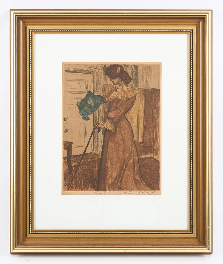 ALFRED WILLIAM FINCH. "Kvinna i röd dräkt" (1905-06), signerad, linjeetsning märkt tirage: 25-, Ex: No 2. — Engravings & Prints — Stockholms Auktionsverk Helsinki