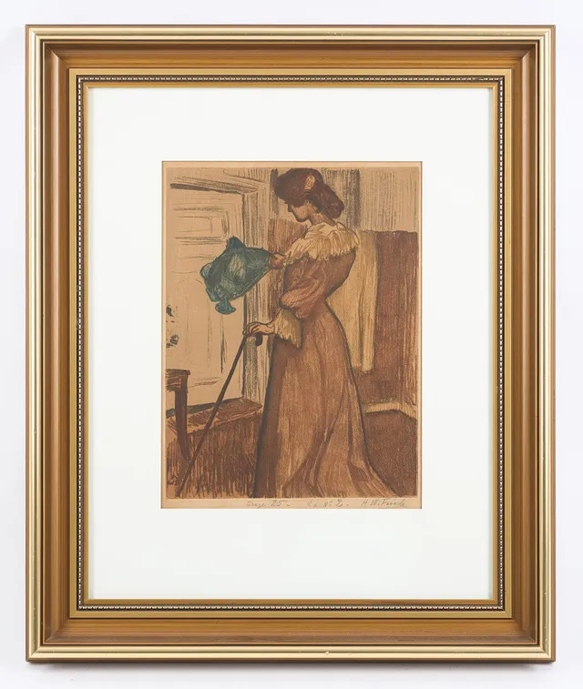 ALFRED WILLIAM FINCH. "Kvinna i röd dräkt" (1905-06), signerad, linjeetsning märkt tirage: 25-, Ex: No 2.
