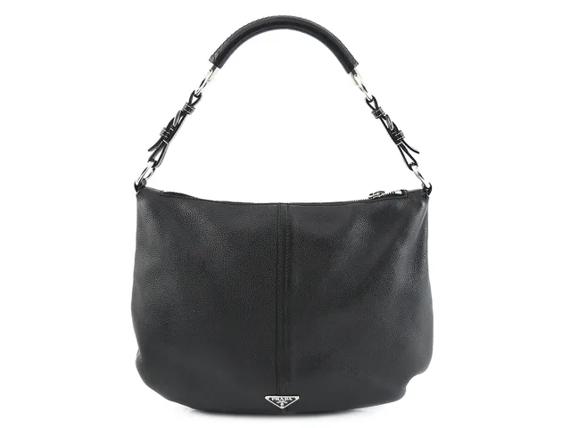 VÄSKA, PRADA, svart läder, detaljer i vitmetall, 38x29 cm, dustbag.
