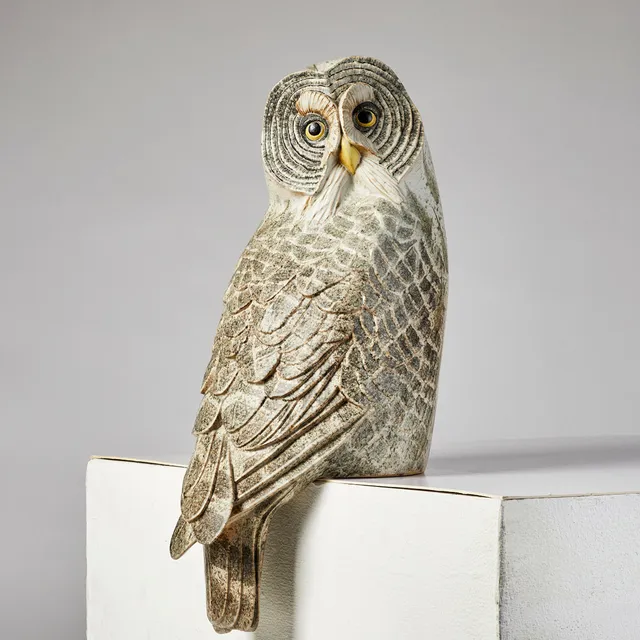 PAUL HOFF. Skulptur i form av lappuggla, Gustavsbergs studio 1986, stengods.