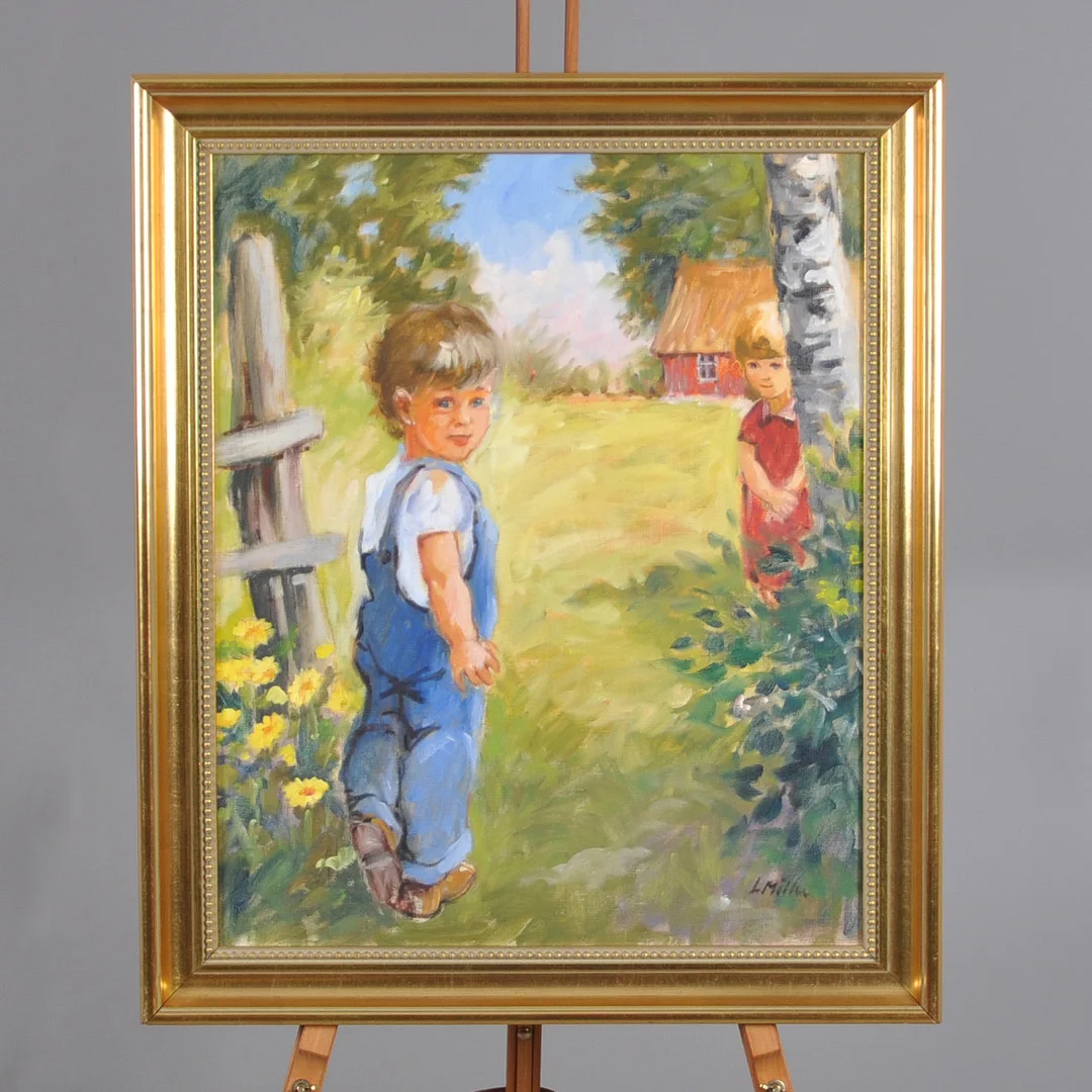 LENNART MÖLLER. "pojke och flicka", olja på duk, signerad. — Paintings — Laholms Auktionskammare