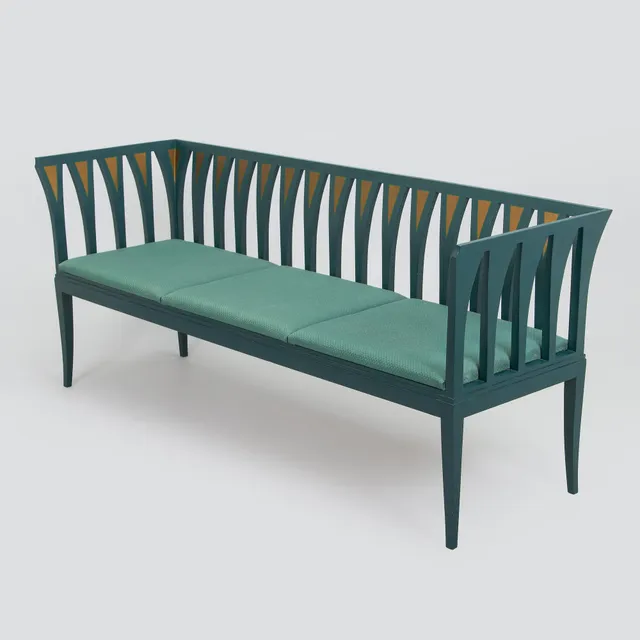 Eliel Saarinen, soffa, "Blue Suite", Adelta, Finland. Modellen formgiven 1929, Cranbrook, Saarinen House.