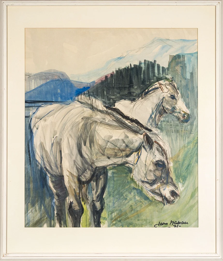 LARS MATSON. Blandteknik på papper, Häst-motiv, Signerad, 1971. — Paintings — Norrlands Auktionsverk