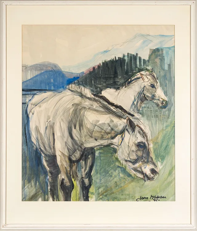 LARS MATSON. Blandteknik på papper, Häst-motiv, Signerad, 1971.