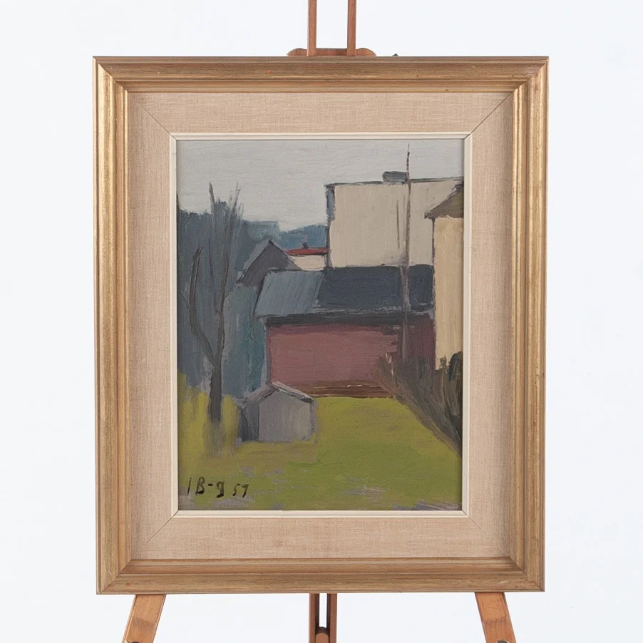 IWAN BROBERG. Olja på pannå, Stadsbild. — Paintings — Laholms Auktionskammare