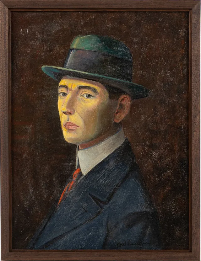 AXEL LUNDIN. Självporträtt. Oljemålning på duk. 1920-tal. Signerad Axel Lundin.