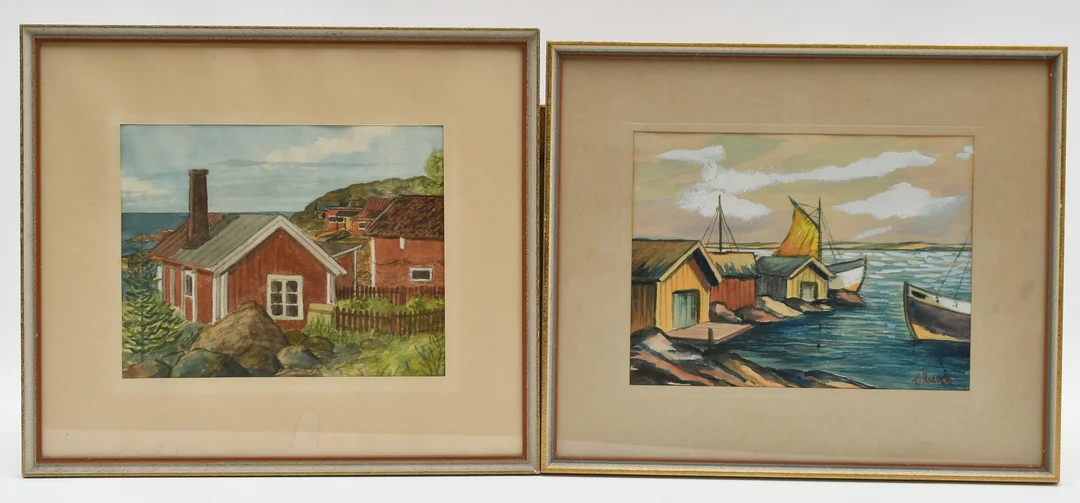 OIDENTIFIERAD KONSTNÄR. 2 st akvareller. Kustmotiv. — Paintings — Connoisseur Bokauktioner