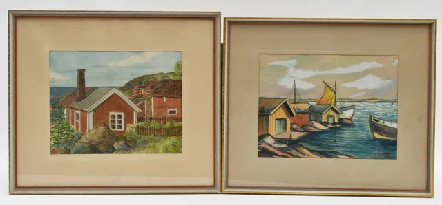 OIDENTIFIERAD KONSTNÄR. 2 st akvareller. Kustmotiv.