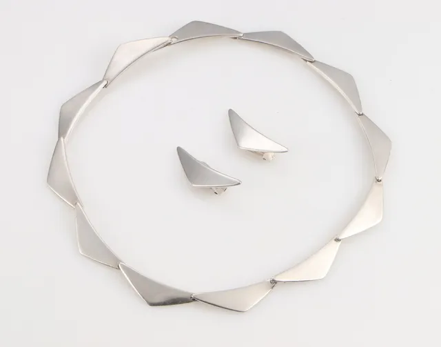 Bent Gabrielsen for Hans Hansen, 'Peak', sterling silver jewelry set (3)