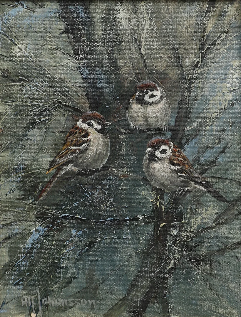 ALF JOHANSSON. Olja på duk, "Pilfink", signerad. — Paintings — Ekenbergs Auktioner